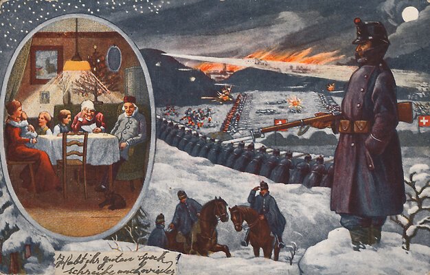 Eine Postkarte, die den Wehrmännern und ihren Angehörigen das Weihnachtsfest erträglicher machen sollte