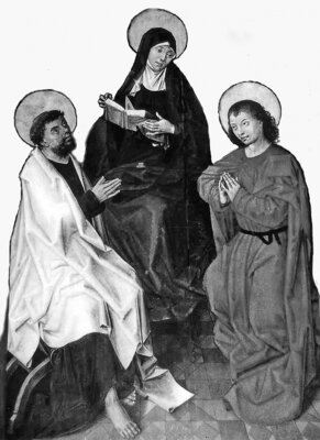 Maria legt Petrus und Johannes das Evangelium aus. Schweden, 14. Jahrhundert. (Foto M.-L. Gubler)